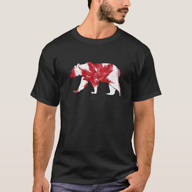 Camiseta Oso De Amor Aburrido Cuidadoso En Maple Leaf Bande (Anverso)