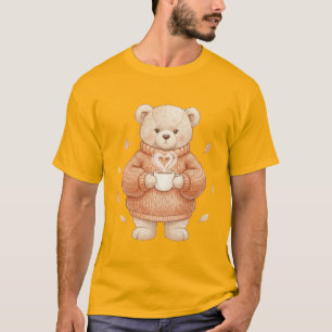Camiseta Oso de café acogedor de otoño   Oso lindo con esté