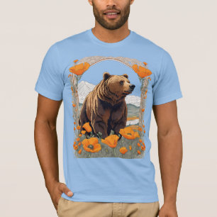 Camiseta Oso De California En Paisaje De Amapolas
