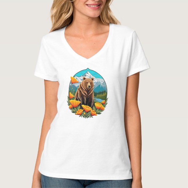 Camiseta Oso De California Rodeado Por Naranja California (Anverso)