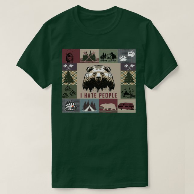 Camiseta Oso de campamento odio a la gente (Diseño del anverso)