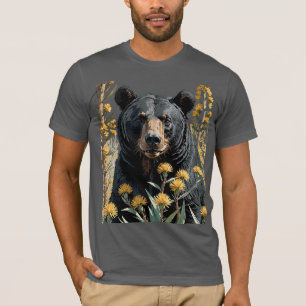 Camiseta Oso De Color Negro Rodeado De Flor De Yuca 3