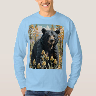 Camiseta Oso De Color Negro Rodeado De Flor De Yuca 4