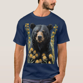 Camiseta Oso De Color Negro Rodeado De Flor Yucca 2