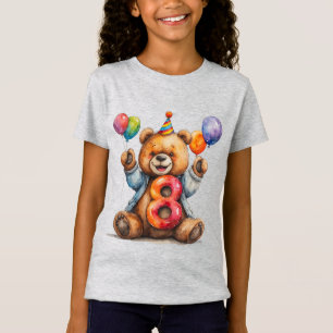 Camiseta Oso de cumpleaños lindo con globos y sombrero de f