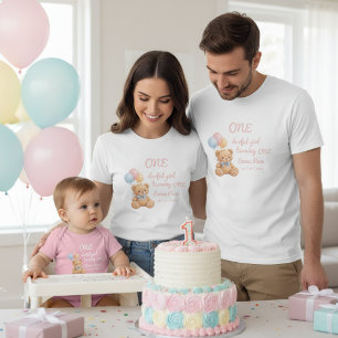 Camiseta Oso de felpa con acuarela rosa cumpleaños número 1