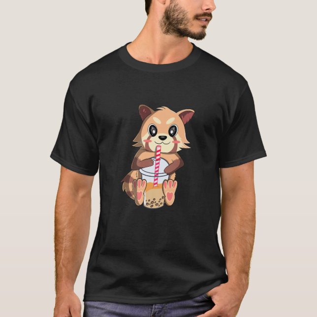 Camiseta Oso de gato rojo, divertido, té de burbuja de Boba (Anverso)