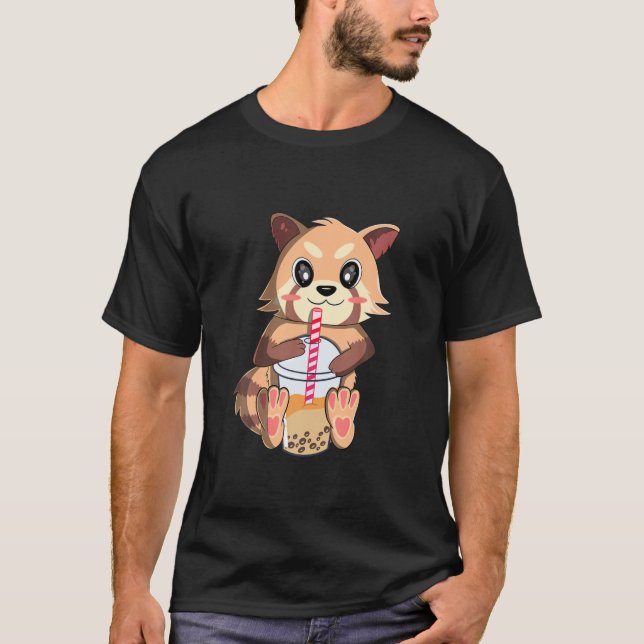 Camiseta Oso de gato rojo, divertido, té de burbuja de Boba (Anverso)