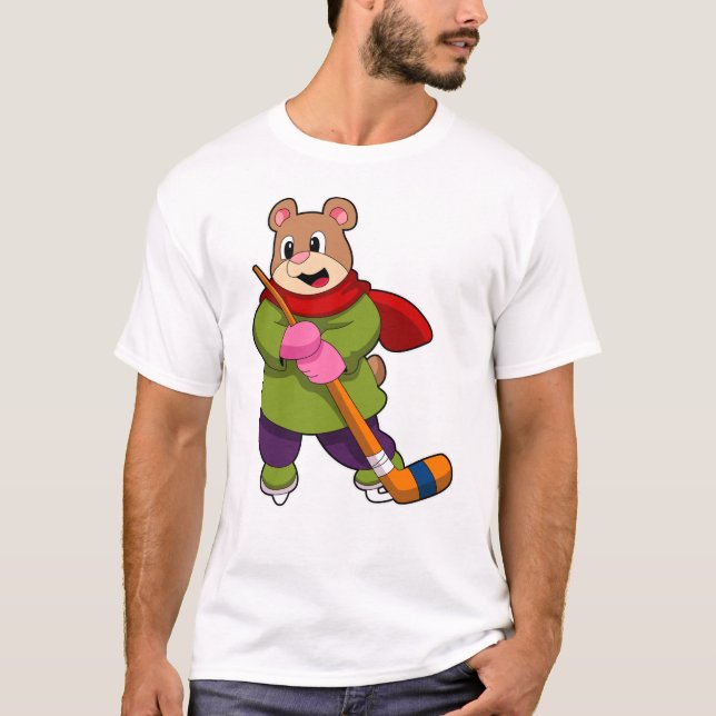 Camiseta Oso de hockey sobre hielo con bastón de hockey sob (Anverso)