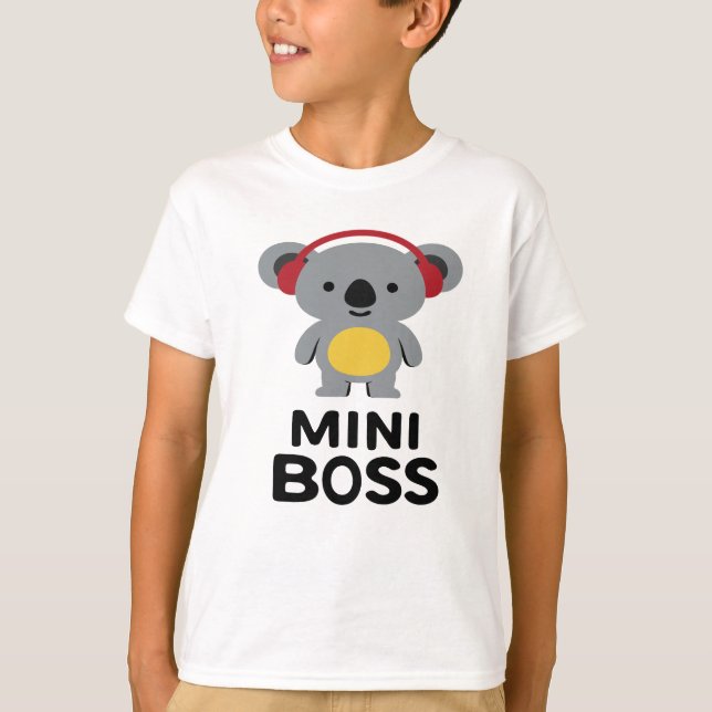 Camiseta Oso de Koala gris con audífonos - Mini jefe (Anverso)