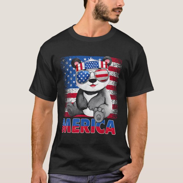 Camiseta Oso De Merica Panda Con Cabeza De Bandera Estadoun (Anverso)