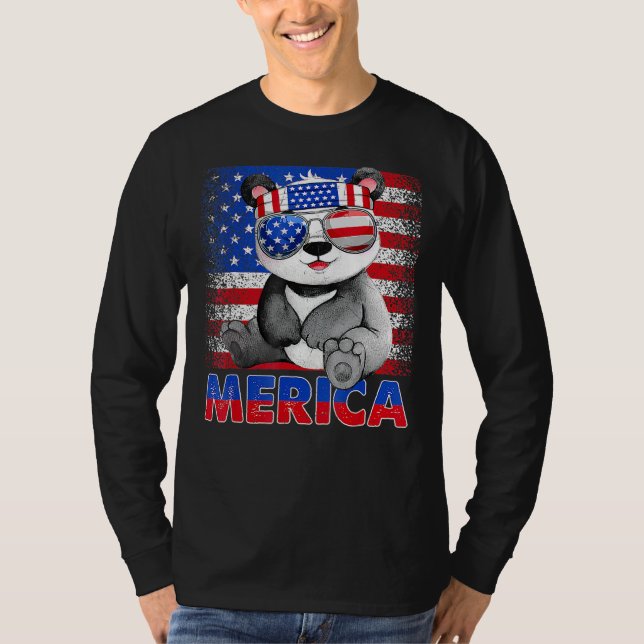 Camiseta Oso De Merica Panda Con Cabeza De Bandera Estadoun (Anverso)