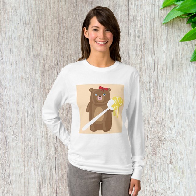 Camiseta Oso de Miel Adorable con Cuchara Y Bow Rojo (Subido por el creador)