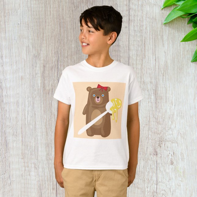Camiseta Oso de Miel Adorable con Cuchara Y Bow Rojo (Subido por el creador)