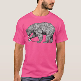 Camiseta Oso De Montaña Negro En El Ilustracion De La Línea