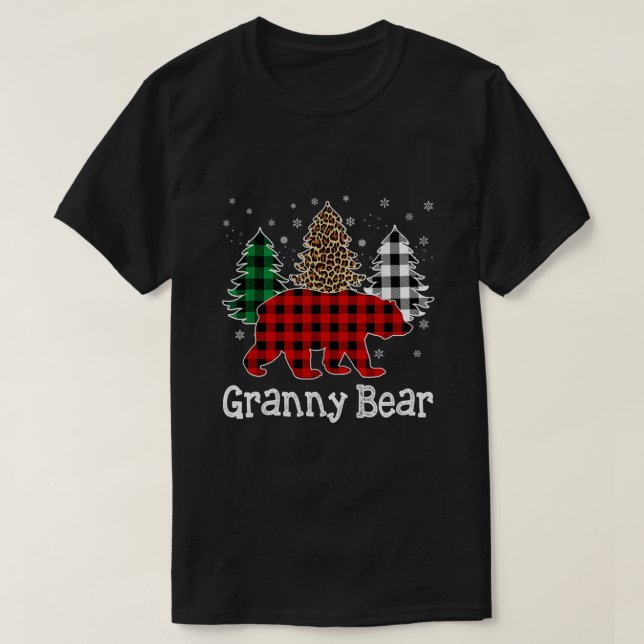 Camiseta Oso de Navidad de Abuela de Cuadro Rojo Leopardo d (Diseño del anverso)