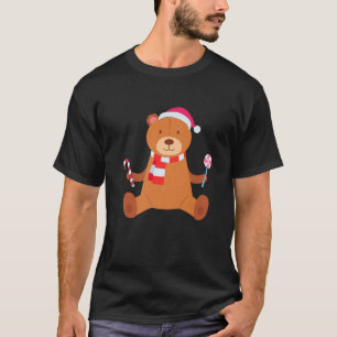 Camiseta Oso de Navidad lindo con sombrero de Santa Caña de