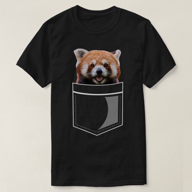 Camiseta Oso De Panda Rojo Gracioso En El Bolsillo De Chest (Diseño del anverso)