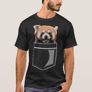 Camiseta Oso De Panda Rojo Gracioso En El Bolsillo De Chest