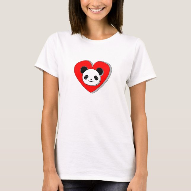 Camiseta Oso De Panda Y Dibujo De Corazón Rojo (Anverso)