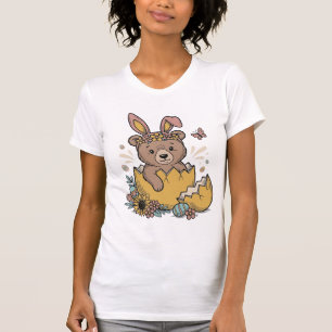 Camiseta Oso de Pascua Lindo en Huevo Agrietado Vector Vint