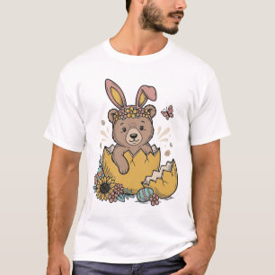 Camiseta Oso de Pascua lindo en huevo roto Vector vintage_1