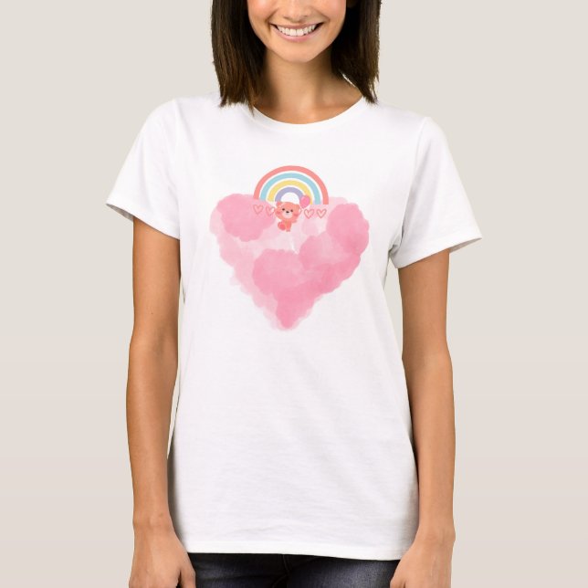 Camiseta Oso de peluche con arcoiris y corazón (Anverso)