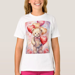 Camiseta Oso de peluche con Chica de globos de cumpleaños