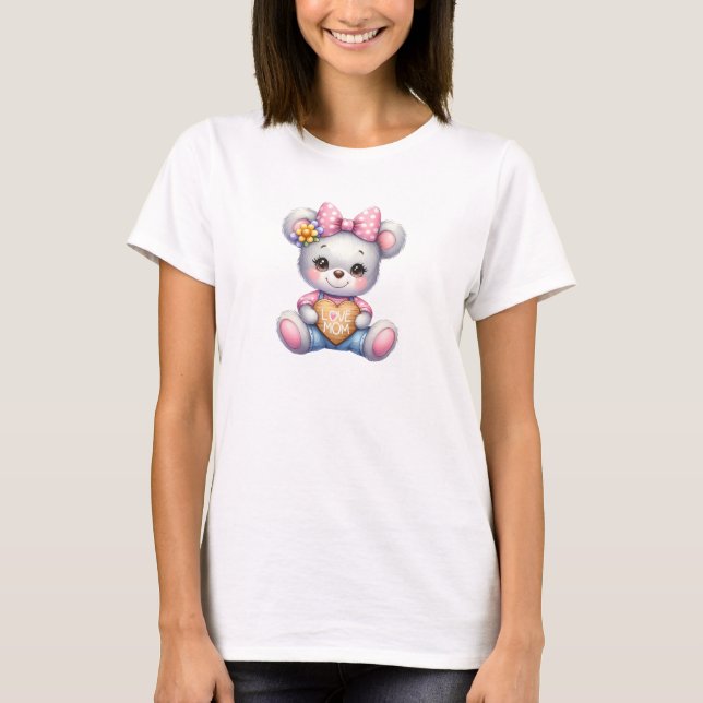 Camiseta Oso de peluche de corazón rosa y reverenciar a mam (Anverso)
