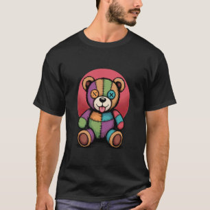 Camiseta Oso de peluche de patchwork colorido con ojos de b