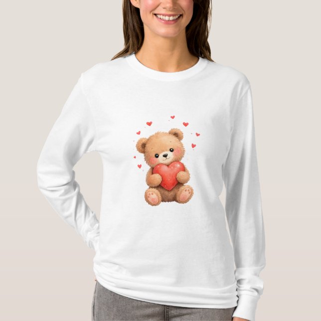 Camiseta Oso de peluche del día de San Valentín con corazón (Anverso)