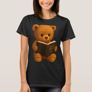 Camiseta Oso de peluche leyendo una biblia cristiana religi