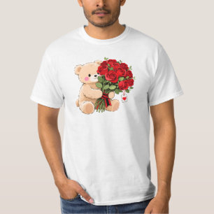 Camiseta Oso de peluche lindo sosteniendo rosas de San Vale