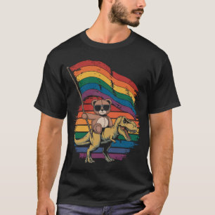 Camiseta Oso de peluche montando dinosaurio ondeando bander