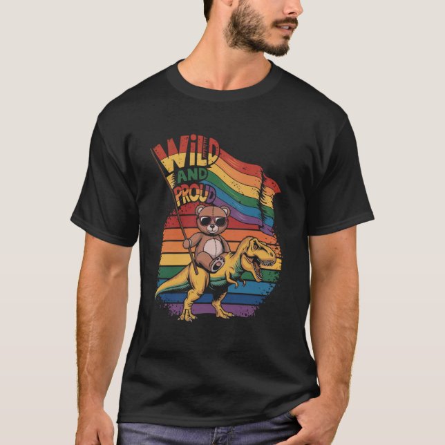 Camiseta Oso de peluche montando un dinosaurio con una band (Anverso)