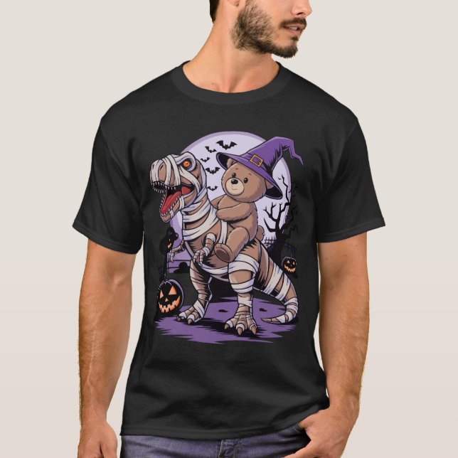 Camiseta Oso de peluche montando una halloween de dinosauri (Anverso)