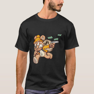 Camiseta oso de peluche robando una gran bolsa de dinero