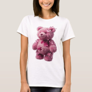 Camiseta Oso de peluche rosa plateado de moda con cristales