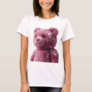 Camiseta Oso de peluche rosa plateado elegante con brillo