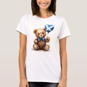 Camiseta oso de peluche y globo con la bandera escocesa.