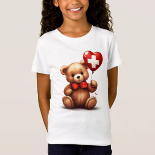 Camiseta oso de peluche y globo con la bandera suiza.