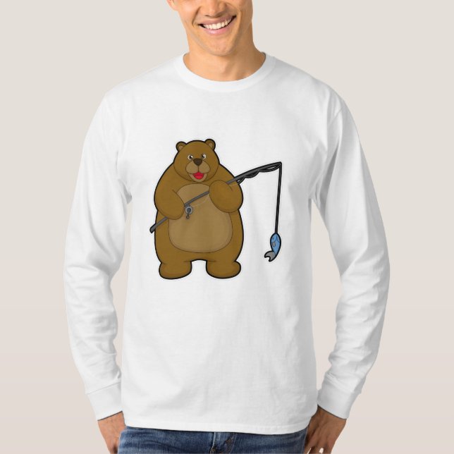 Camiseta Oso de pesca con caña y pescado (Anverso)