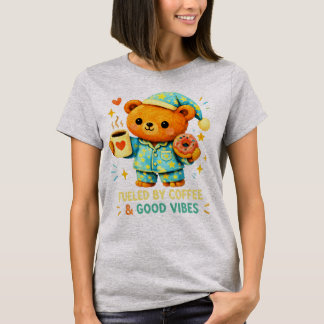 Camiseta Oso De Pijama Adorable Alimentado Por Café Donut D