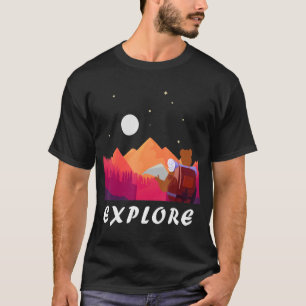 Camiseta Oso De Senderismo Con Luna De Mapa Y