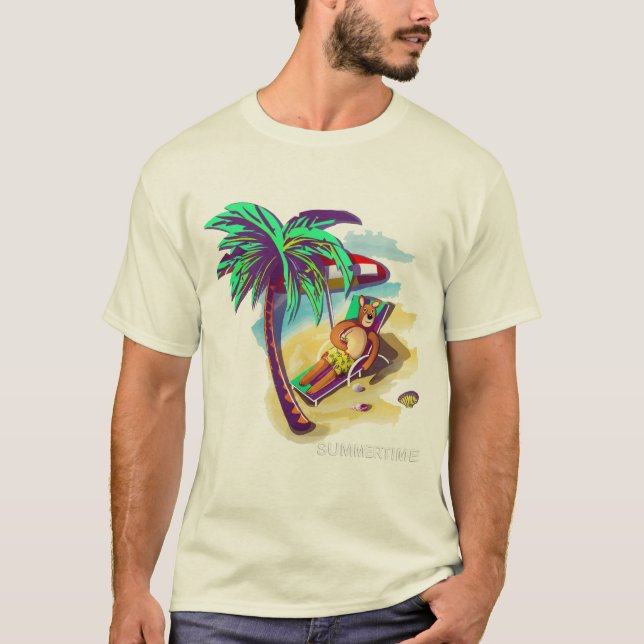 Camiseta Oso de verano relajante en la playa tropical (Anverso)