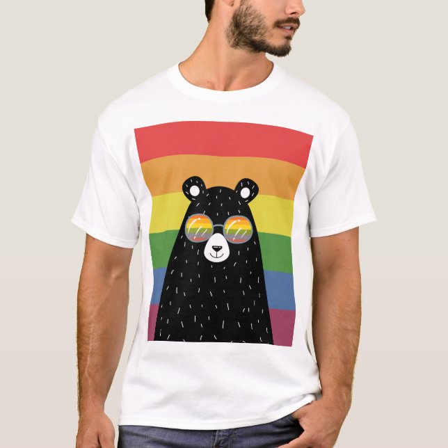 Camiseta Oso del Orgullo Gay Con Glass Arcoiris (Anverso)