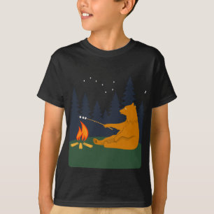 Camiseta Oso Divertido Asando Malvaviscos Sobre Fuego de Ca