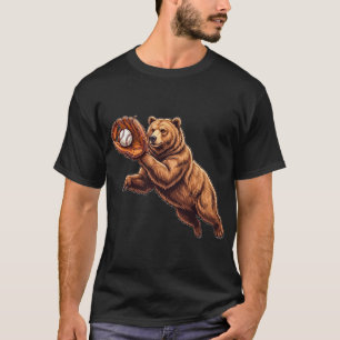 Camiseta Oso Divertido Atrapando Pelota Béisbol Animal Salv