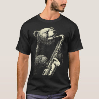 Camiseta Oso Divertido Tocando Saxofón Músico de Jazz