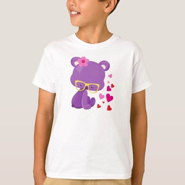 Camiseta Oso el día de San Valentín, Oso Púrpura, Gafas, Co (Anverso)